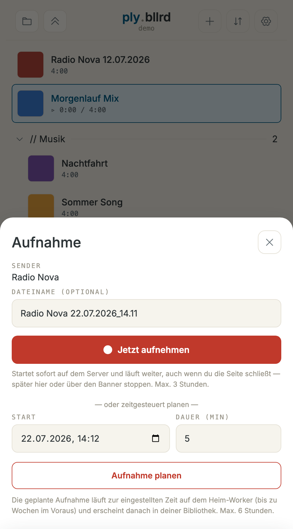 Screenshot: record