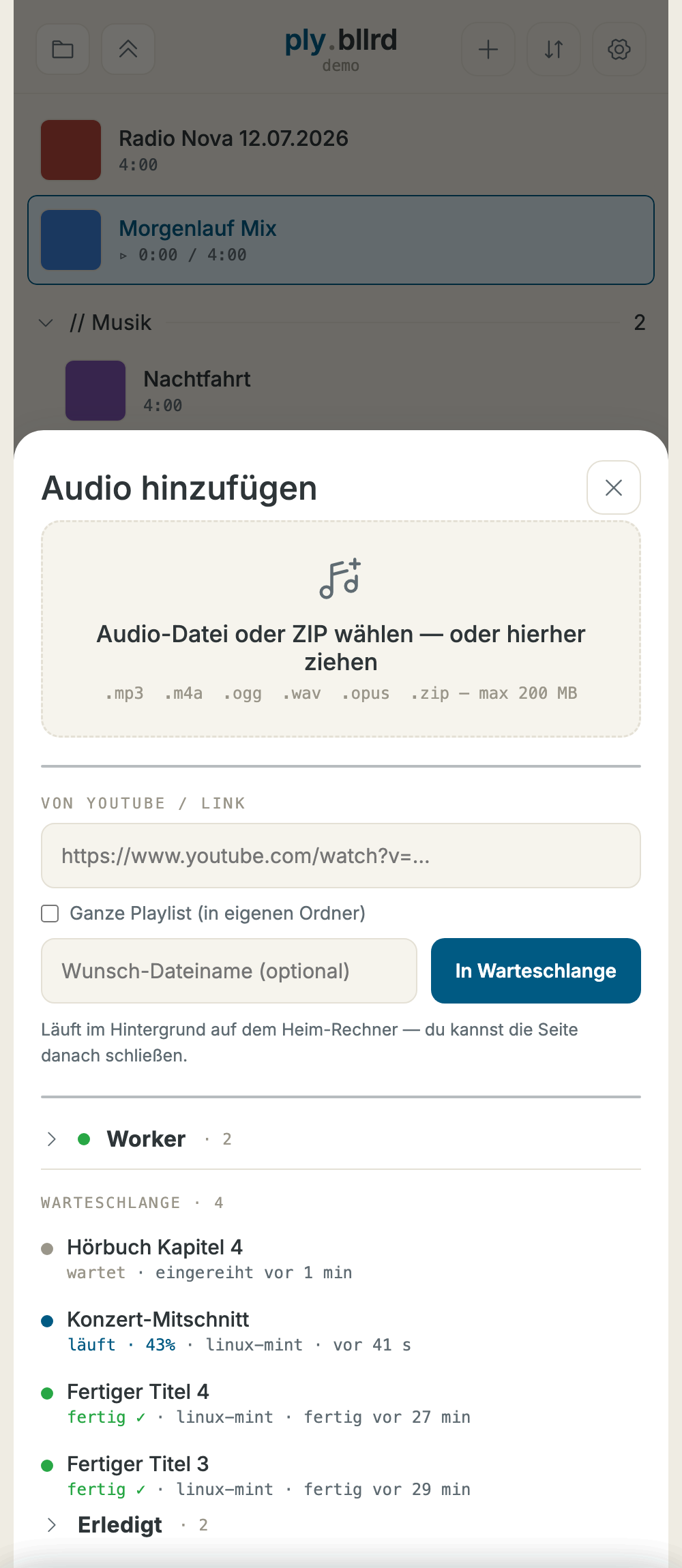 Screenshot: upload